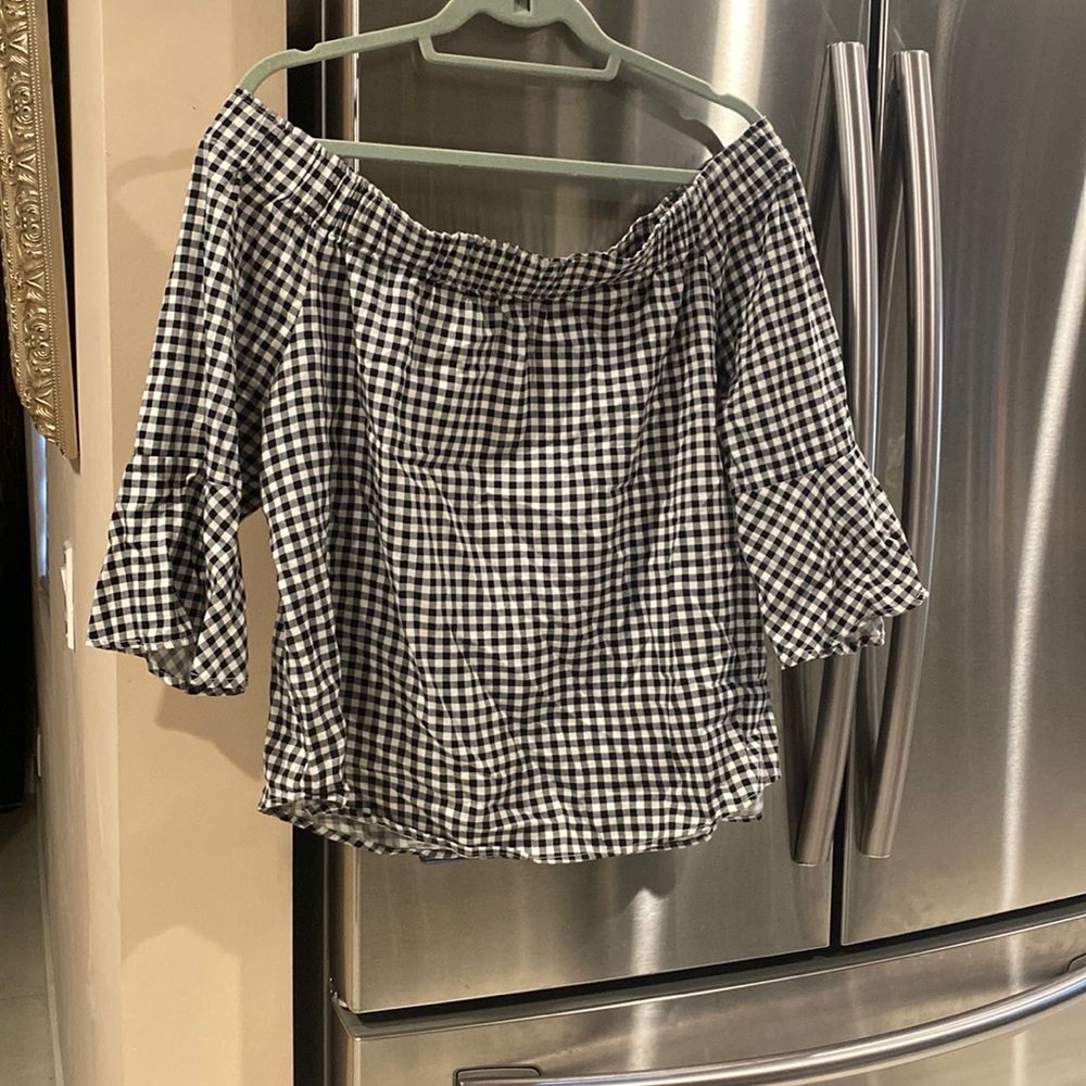 New York & co Design Studio black and white checkered off shoulder top size XL